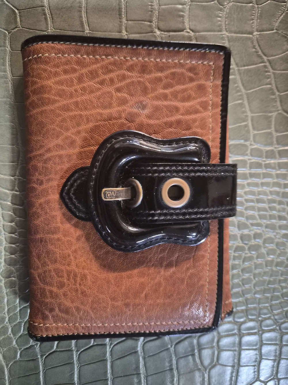 Fendi Brown Leather Wallet with Black Patent Buckle